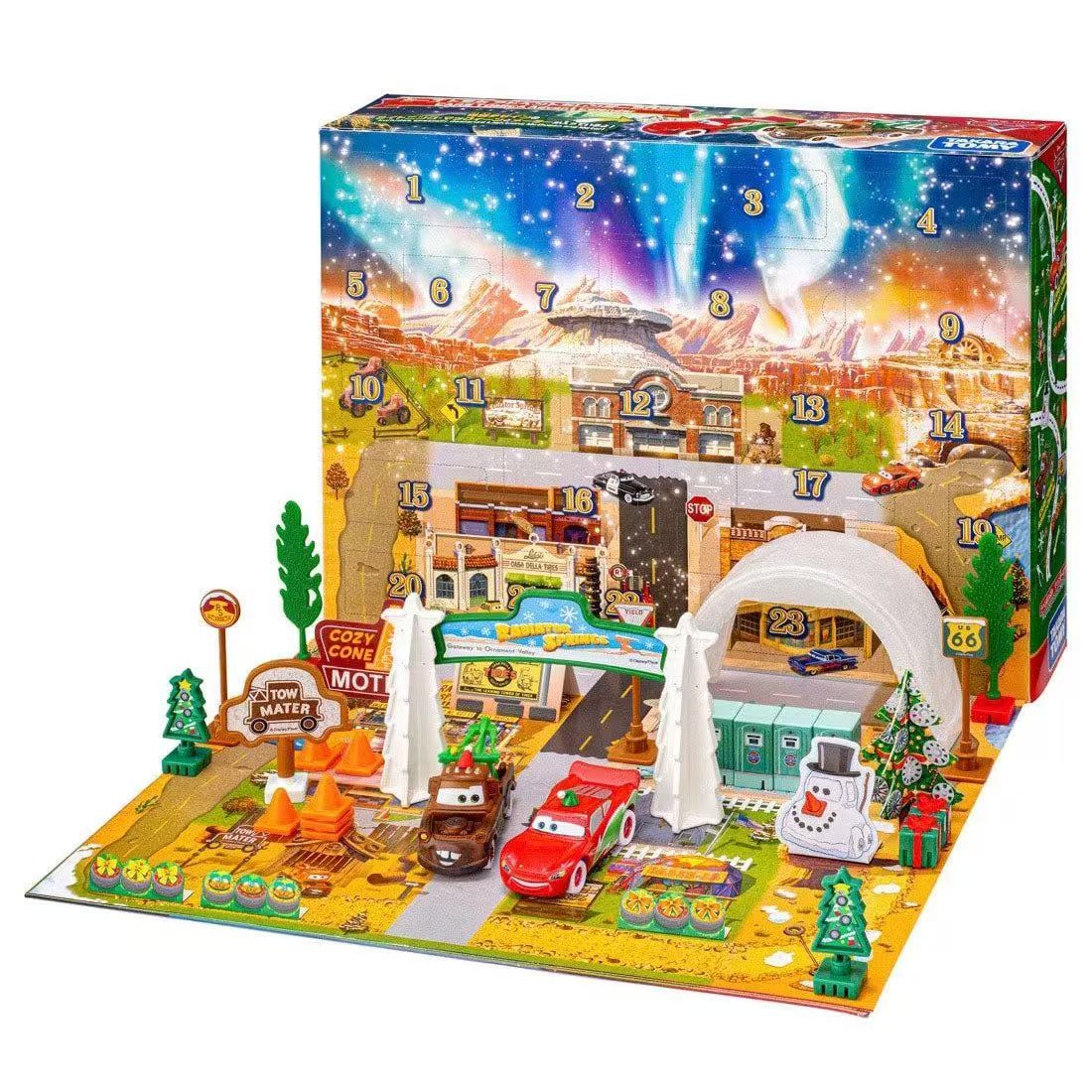 Event Support - トミカ 959595 ピクサー・カーズ アドベントカレンダー プレイセット、ロードサイン装飾付きメタルカー2台、ホリデーカウントダウンギフトボックス（コレクター向け）