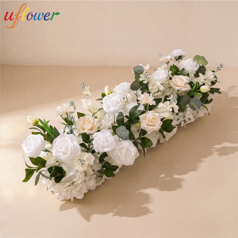 Flower Wall Panel - Uflower ローズグリーナーフラワーロウ ロングランナー フラワーバックドロップ 人工花 ウェディングデコレーション