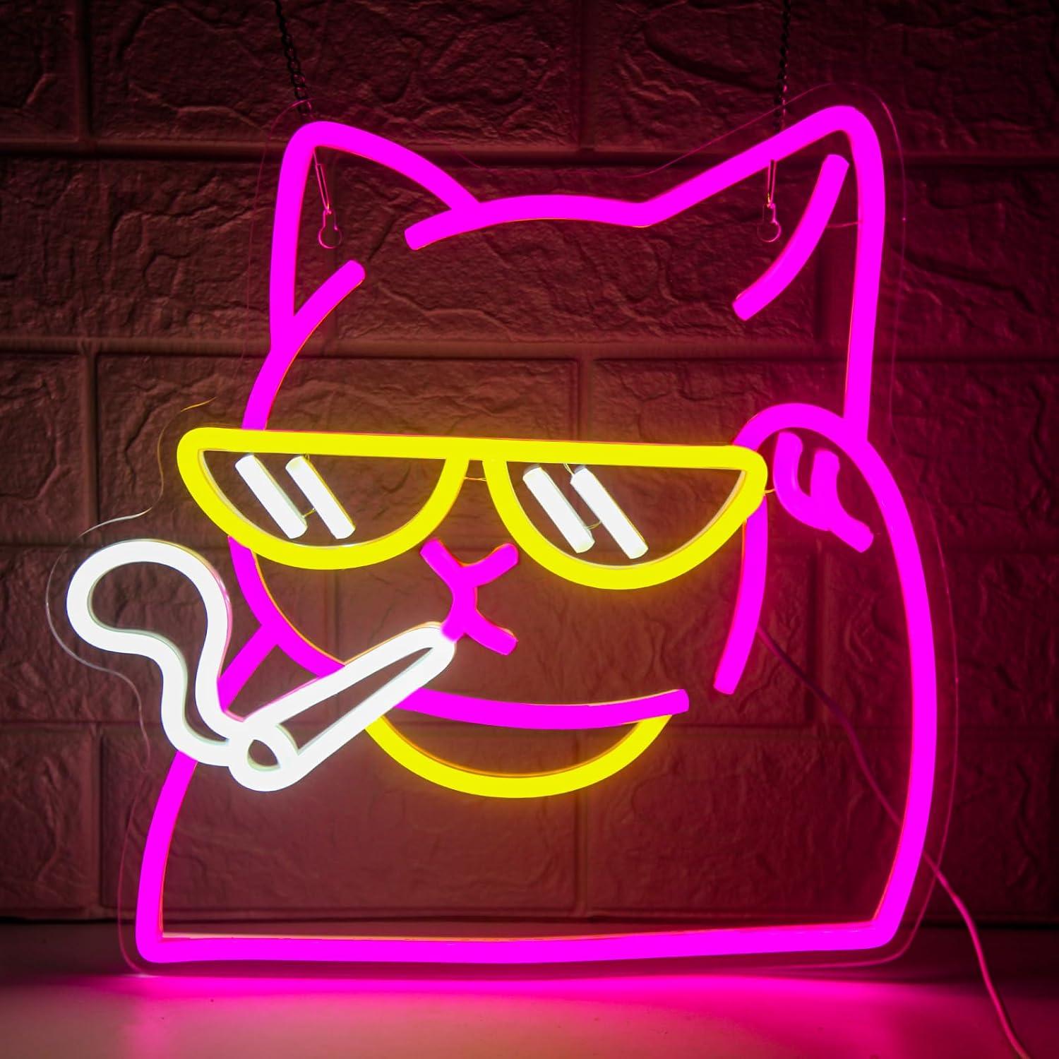 Neon Sign Party - 「喫煙猫」のネオンサイン。USB電源式のLEDネオンライトで、ゲームルーム、リビングルーム、趣味の部屋、パーティー、アート装飾に最適。猫好きの方へのプレゼントにも。
