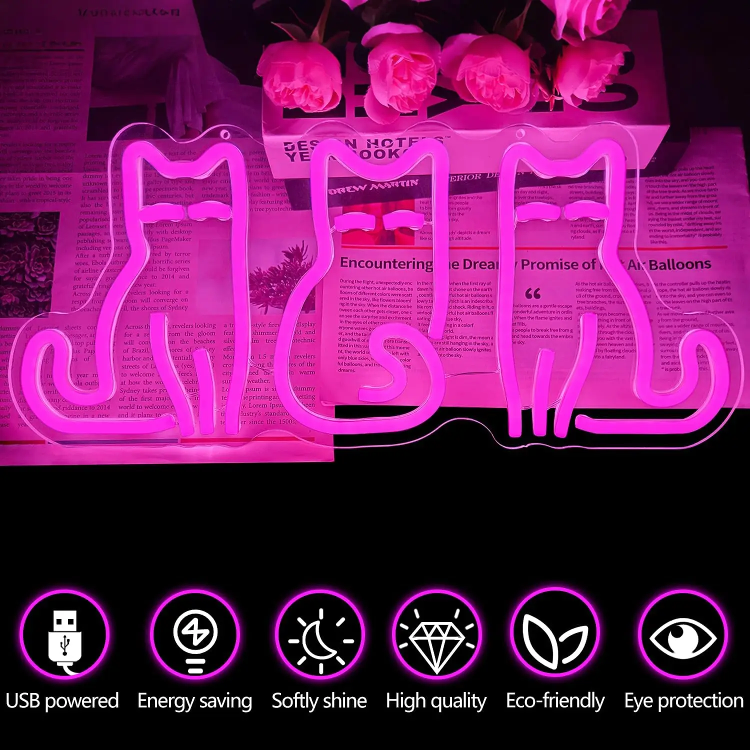 猫のネオンサイン、USB接続のLEDネオンライト。寝室、ペッ - Neon Sign Party のレビューと価格