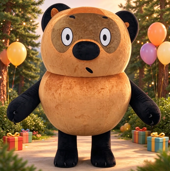 茶色と黒色のクマの着ぐるみ。大人用、全身を覆う、ふわふわ素材 - Event Party のレビューと価格