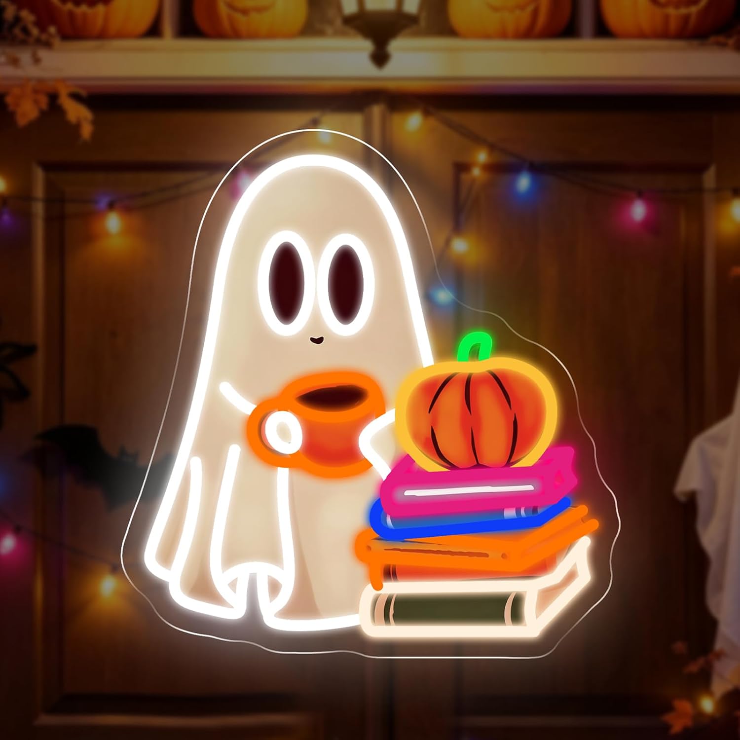 かわいいお化けが本を読んでいる様子を表現したネオンサイン。L - Neon Sign Party のレビューと価格