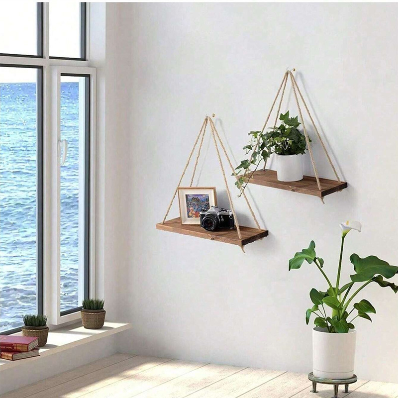 木製スイングぶら下げ麻ロープ壁棚マウントフローティングホーム - Flower Wall Panel のレビューと価格