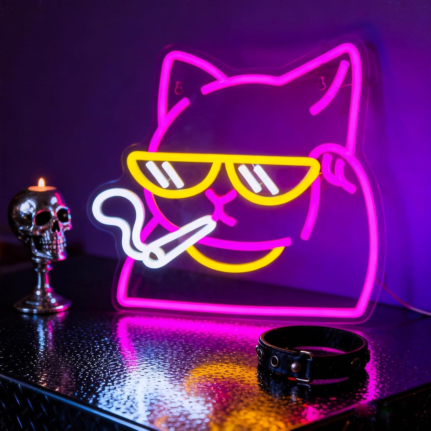 「喫煙猫」のネオンサイン。USB電源式のLEDネオンライトで - Neon Sign Party のレビューと価格