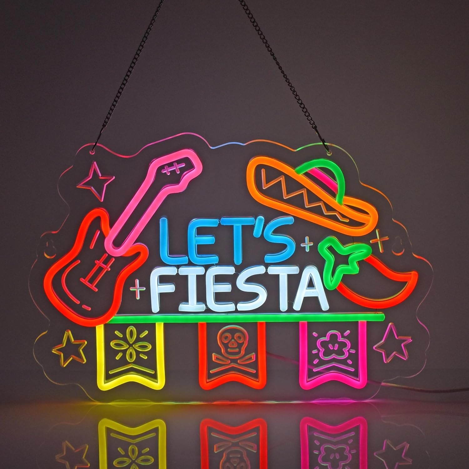 「レッツ・フィエスタ」のネオンサイン。メキシコ料理店、ラテン - Neon Sign Party のレビューと価格