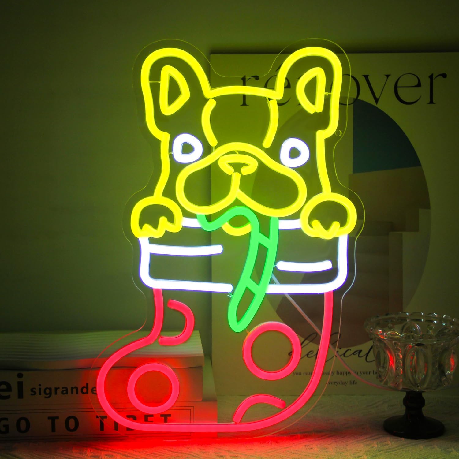 フレンチブルドッグのクリスマス柄ネオンサイン。LEDネオンラ - Neon Sign Party のレビューと価格